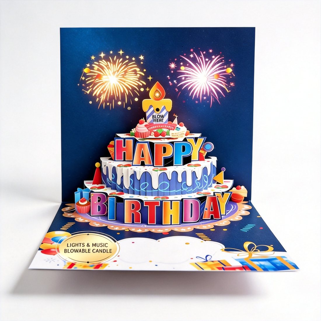 POPGIFTEE 3D pop-up musical birthday card with blowable candle