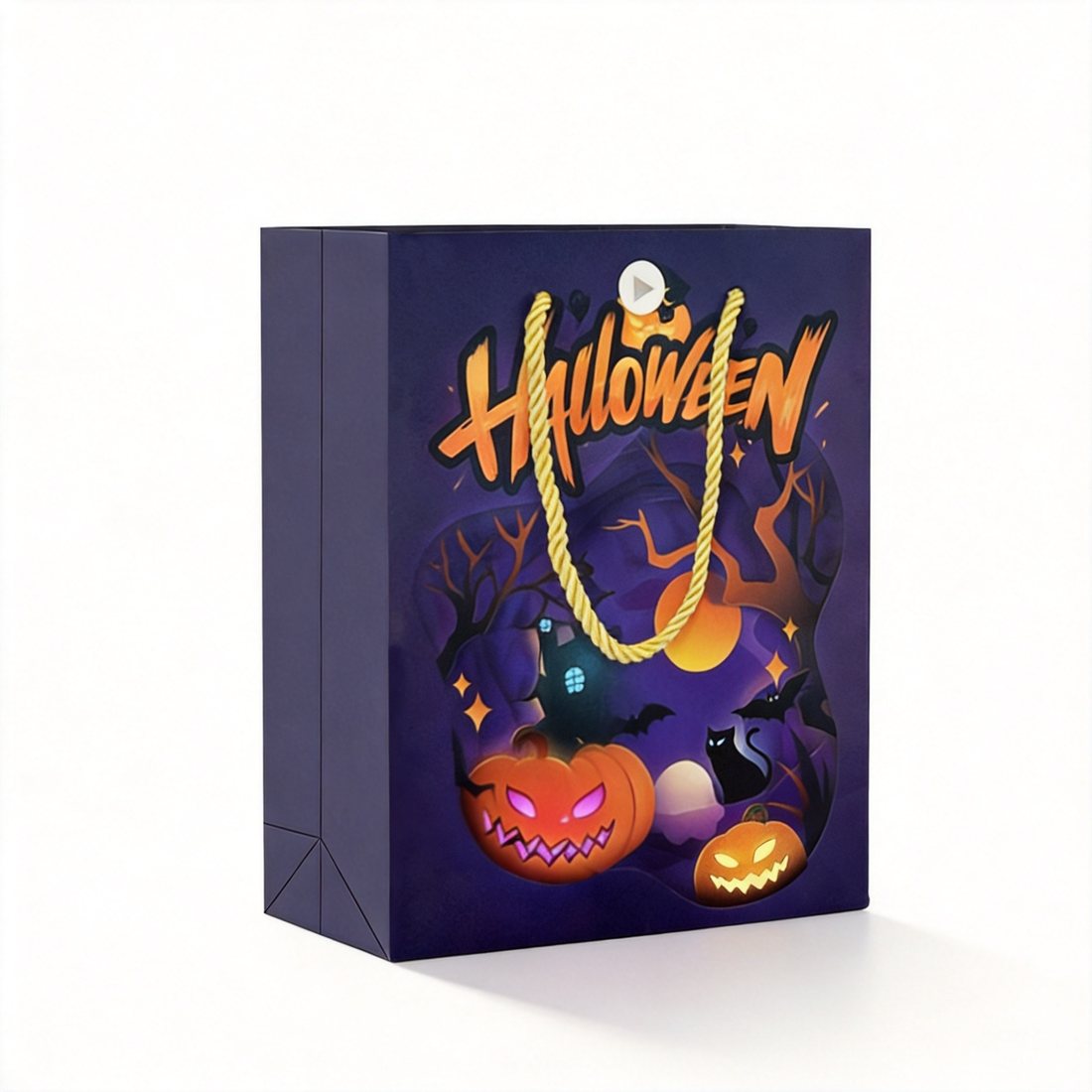 POPGIFTEE Halloween musical light-up gift bag with pumpkin, black cat and bats